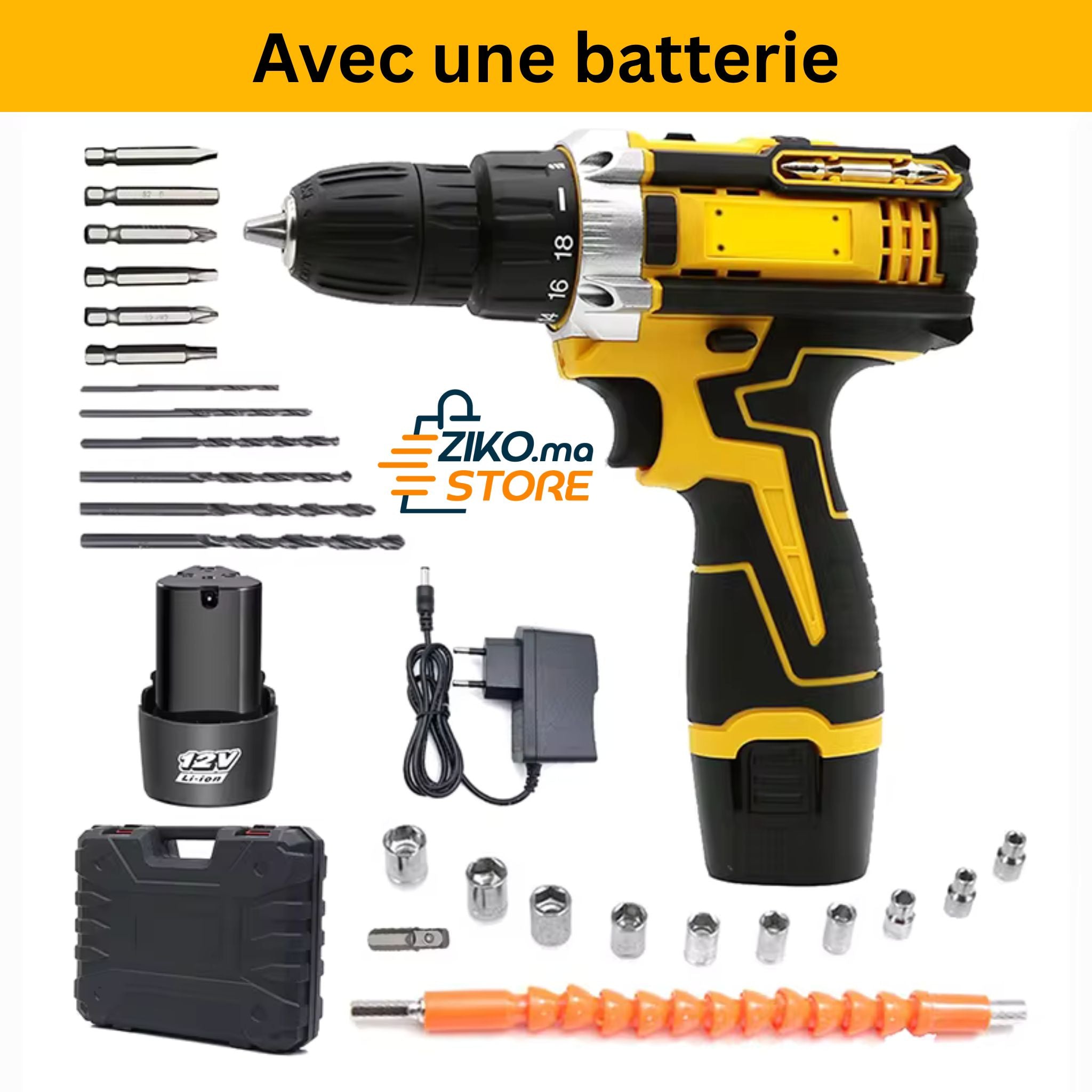 Perceuse-Visseuse à Percussion sans Fil avec Kit d'Accessoires et 2 Vitesses