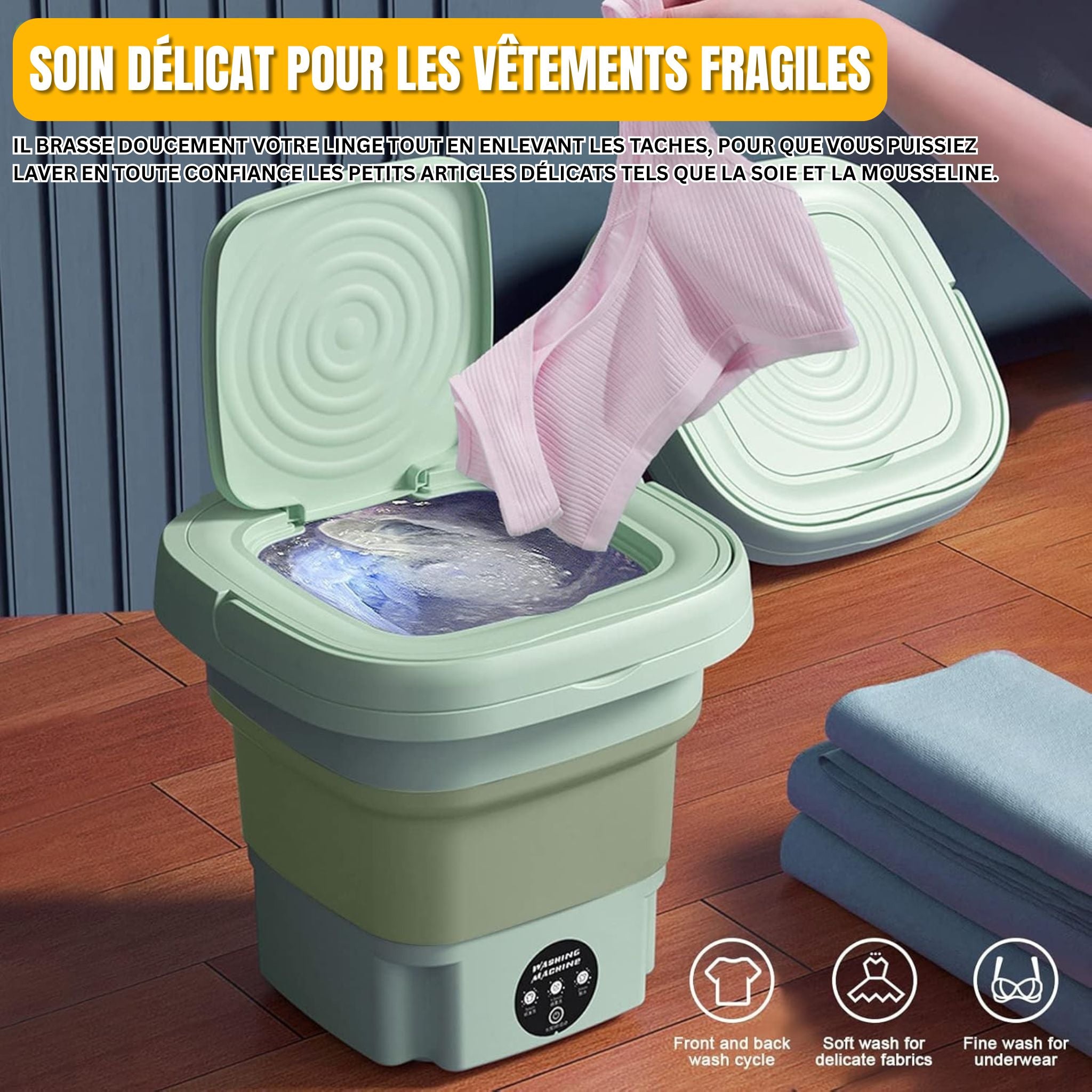 Mini Machine à Laver Portable et Pliable 8L avec Essorage et Stérilisation